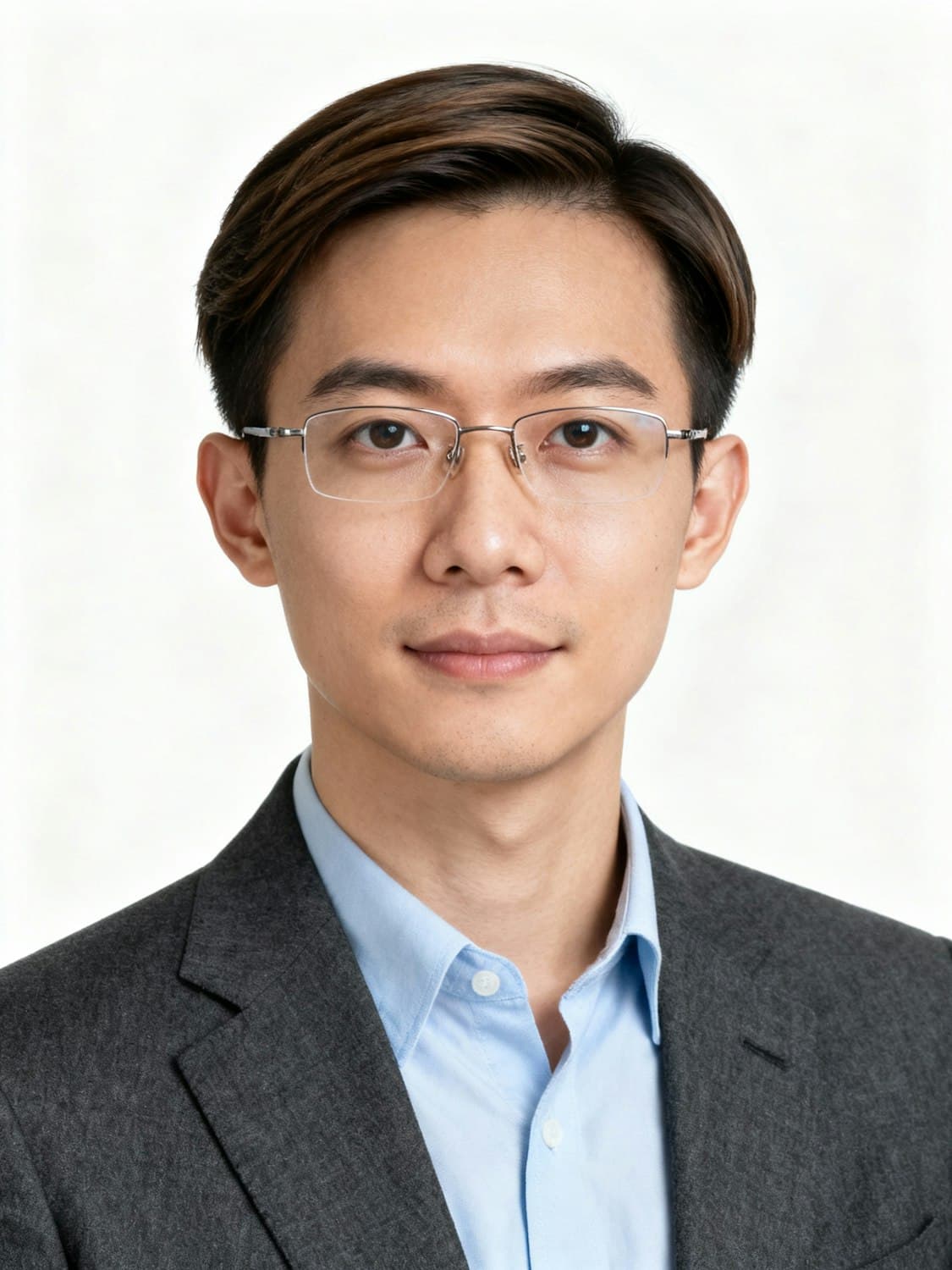 Portrait of a team member wearing glasses and a grey blazer